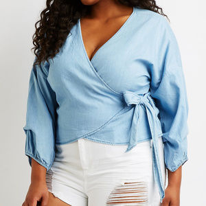 Plus Size Chambray Wrap Tie Top